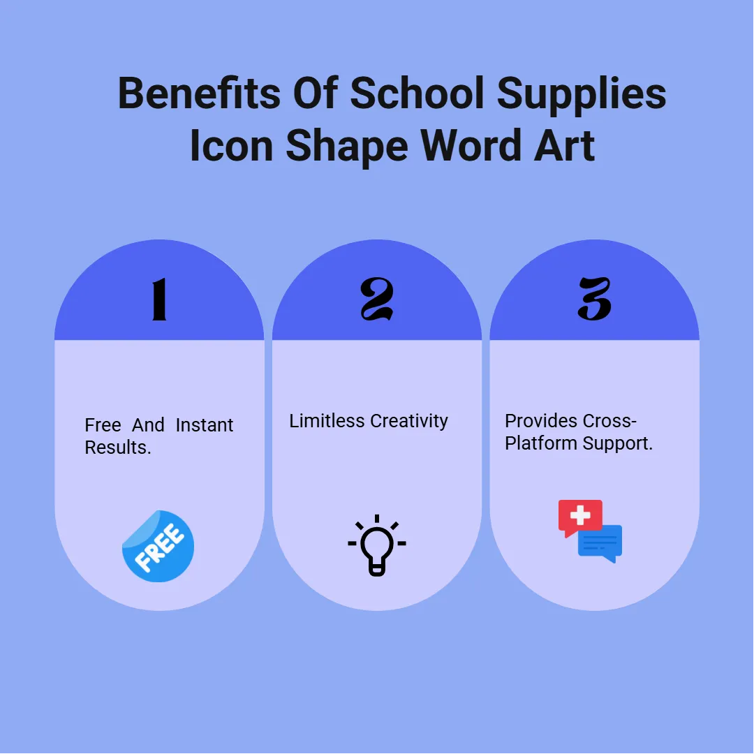 Benefits Of School Supplies Icon Shape Word Art